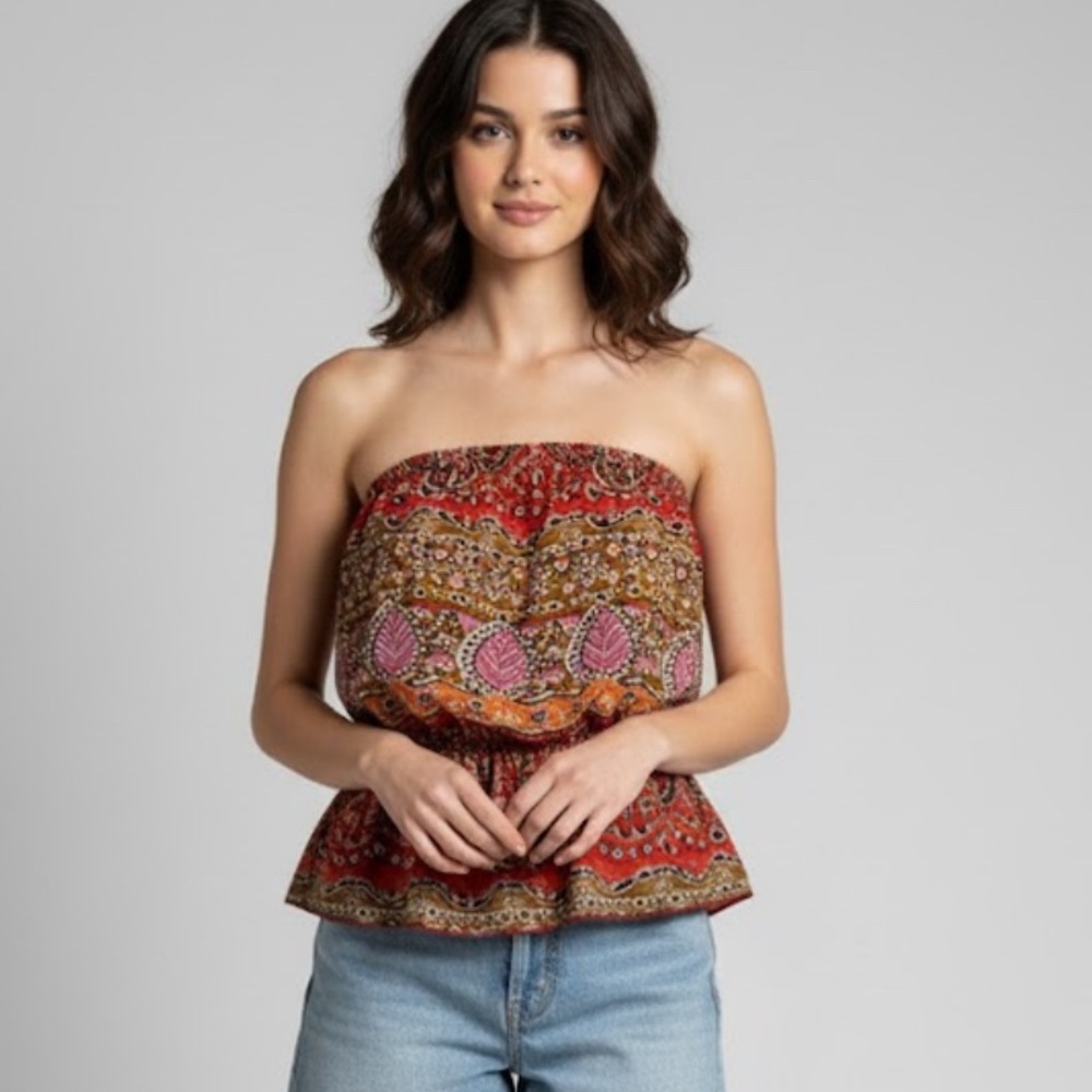 Y2K Vintage Bohemian Strapless Crop Tube Top Women'sβ Size Medium Large